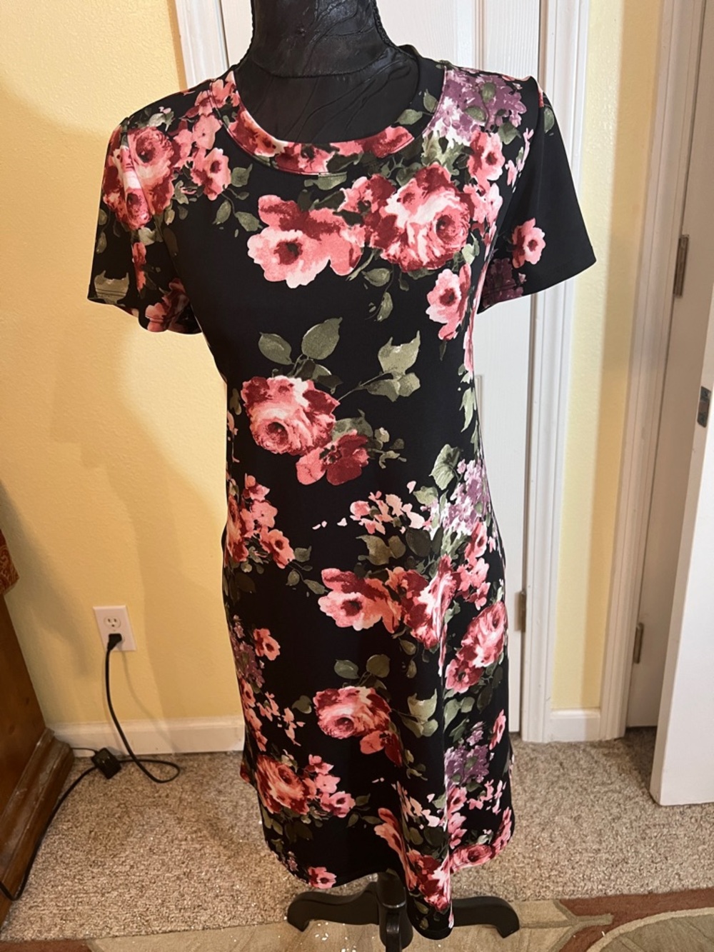 Apt. 9 Black Midi Dress with Pink Floral Print